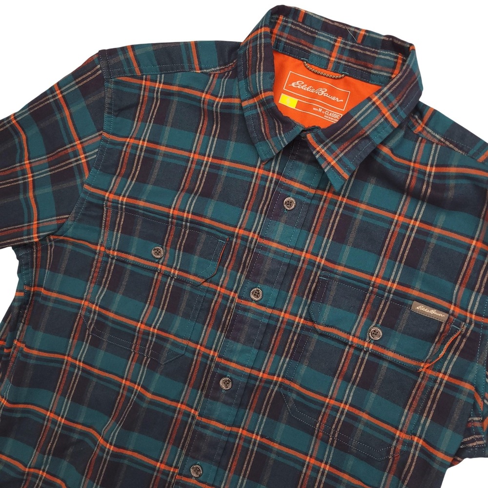 Eddie Bauer Shirt Mens M Travex Green Blue Plaid Classic Fit Long Sleeve Button